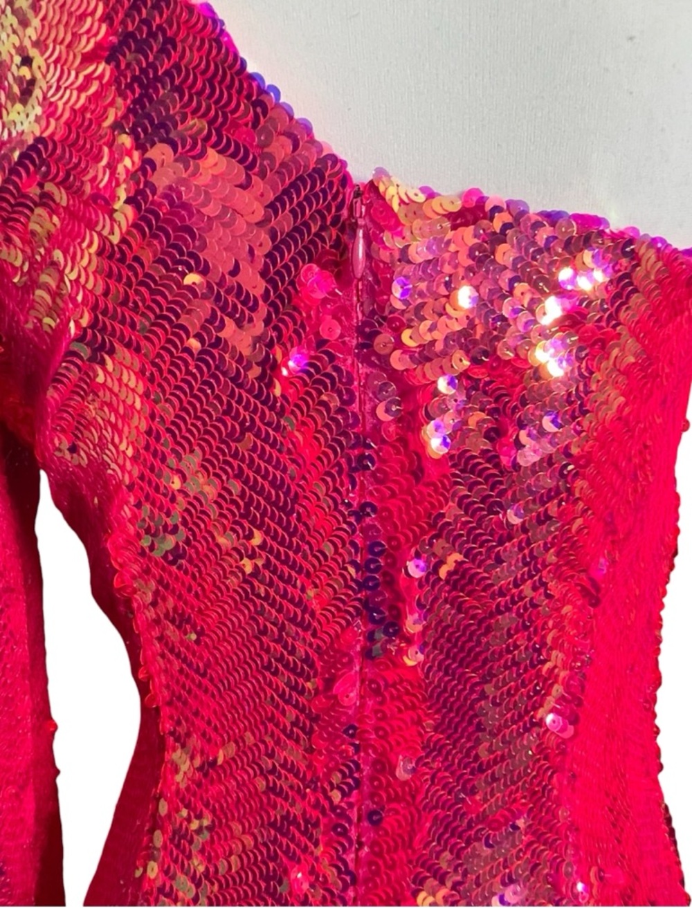 Nadine‎ Merabi NWT Celina Dress Women’s Large Hot Pink Sequin One Shoulder Gala - Picture 6 of 9